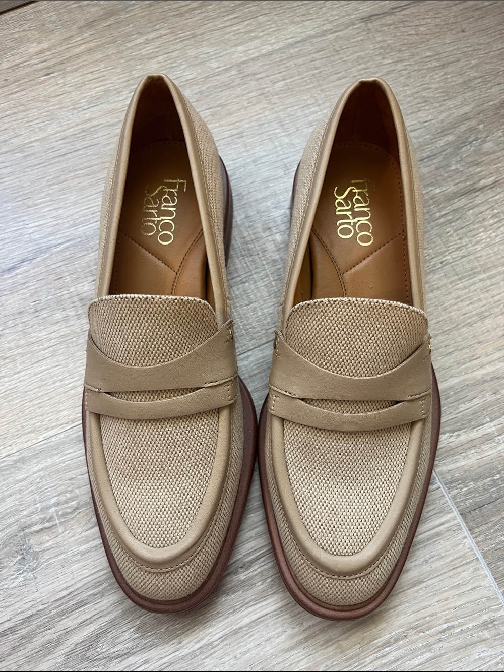 NWOT Franco Sarto Beige/Tan womens Woven Penny Loafers